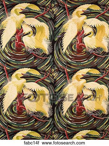 Style: Hollywood Yellow Birds, Red tree w/swirl pattern Fabrics View Large Photo Image Stock Image - Style: Hollywood Yellow Birds, Red tree w/swirl pattern Fabrics . Fotosearch