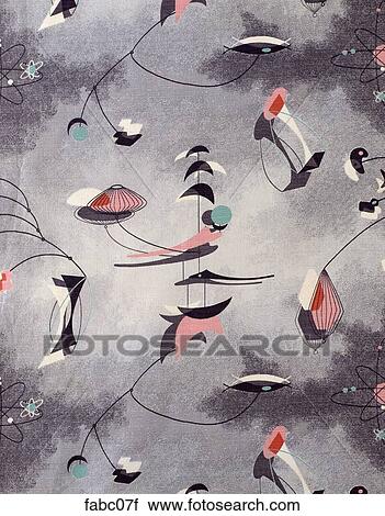 Stock Image - Style: Science Black/Grey background-Pink, Green & Black shapes Fabrics . Fotosearch