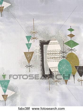 Stock Image - Style: Science Gold, Green & Black triangels & ovals Fabrics. Fotosearch