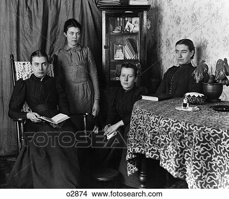 1890S Group Of Four Female Graduate Students Gathered Around Table With Books View Large Photo Image Picture - 1890S Group Of Four Female Graduate Students Gathered Around Table With Books . Fotosearch