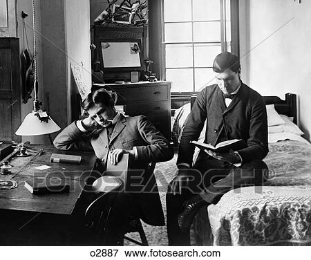 1890S Pair Of Male Students Studying In Dorm Room View Large Photo Image Stock Photo - 1890S Pair Of Male Students Studying In Dorm Room . Fotosearch