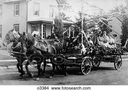1890S Turn Of The Century Horse & Wagon In Parade Decorated With Flowers & Streamers View Large Photo Image Picture - 1890S Turn Of The Century Horse & Wagon In Parade Decorated With Flowers & Streamers . Fotosearch