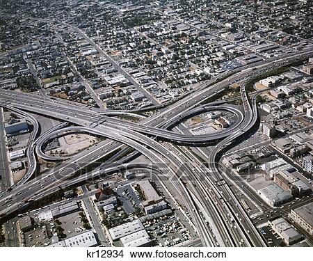 1970 1970S Aerial View Of Freeway Interchange Los Angeles  View Large Photo Image Picture - 1970 1970S Aerial View Of Freeway Interchange Los Angeles . Fotosearch