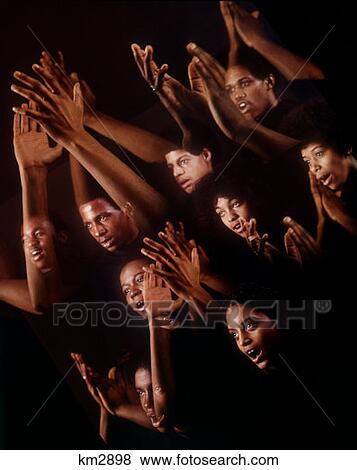 1970 1970S Montage Multiple Exposure African-American Faces Arms Hands Gospel Singers Singing Chorus View Large Photo Image Stock Photo - 1970 1970S Montage Multiple Exposure African-American Faces Arms Hands Gospel Singers Singing Chorus . Fotosearch