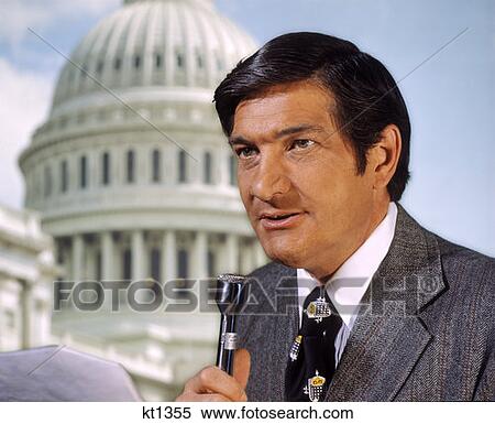 Stock Photography - 1970 1970S News Reporter Capitol Capital Washington D. C. Dc Black Hair Sport Jacket Microphone Mic Retro . Fotosearch