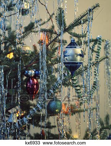 1970 1970S Retro Christmas Tree Ornament Garland Lights Stock Image