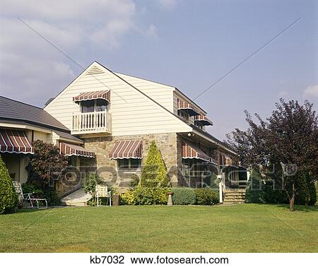 1970 1970S Retro Suburban House With Awnings View Large Photo Image Stock Image - 1970 1970S Retro Suburban House With Awnings. Fotosearch