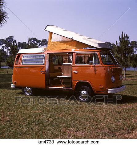 1970 1970S Volkswagen Bus Motor Home Trailer Orange Roof Opening Retro  View Large Photo Image Stock Image - 1970 1970S Volkswagen Bus Motor Home Trailer Orange Roof Opening Retro . Fotosearch
