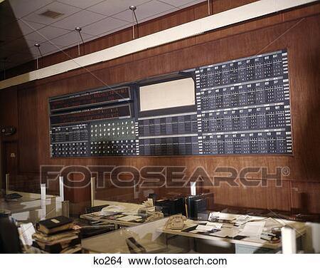 1970S Interior Of Bank Stock Brokers View Large Photo Image Picture - 1970S Interior Of Bank Stock Brokers. Fotosearch