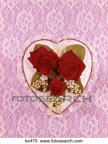 1970S Lace Valentine Heart Red Roses Lily Of Valley View Large Photo Image Stock Photography - 1970S Lace Valentine Heart Red Roses Lily Of Valley . Fotosearch