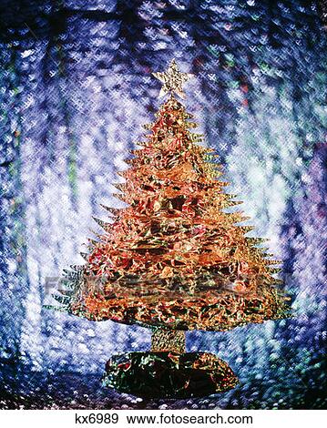 1970S Shiny Christmas Tree Made Of Crumpled Foil Green On Blue Background Tacky Retro Vintage View Large Photo Image Stock Photo - 1970S Shiny Christmas Tree Made Of Crumpled Foil Green On Blue Background Tacky Retro Vintage. Fotosearch