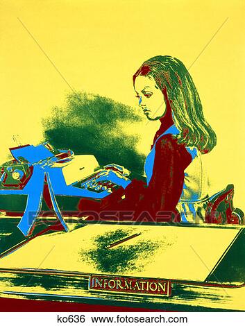 1970S Special Effect Woman Typewriter Typing Information Secretary Receptionst View Large Photo Image Stock Photograph - 1970S Special Effect Woman Typewriter Typing Information Secretary Receptionst . Fotosearch