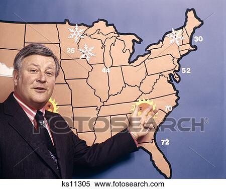 1970S Tv Weatherman Pointing To Map View Large Photo Image Stock Photography - 1970S Tv Weatherman Pointing To Map. Fotosearch