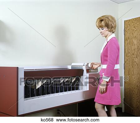 Stock Photo - 1970S Woman At Machine Sorting Computer Punch Record Cards. Fotosearch