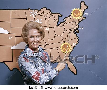 1970S Woman Reporting Weather Pointing To Weather Map Television Broadcast View Large Photo Image Stock Photography - 1970S Woman Reporting Weather Pointing To Weather Map Television Broadcast . Fotosearch