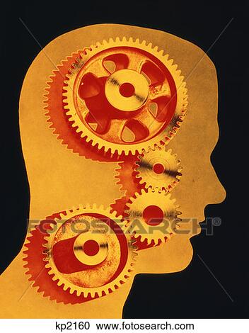 1970S Yellow Silhouetted Profile Male Head Filled With Industrial Machine Gears View Large Photo Image Stock Image - 1970S Yellow Silhouetted Profile Male Head Filled With Industrial Machine Gears . Fotosearch