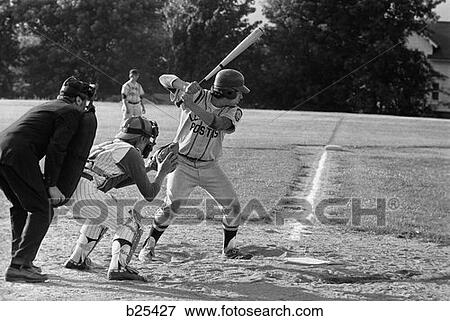 1980S Batter Catcher And Umpire At Home Plate Of A College Or High School Team View Large Photo Image Stock Photo - 1980S Batter Catcher And Umpire At Home Plate Of A College Or High School Team . Fotosearch