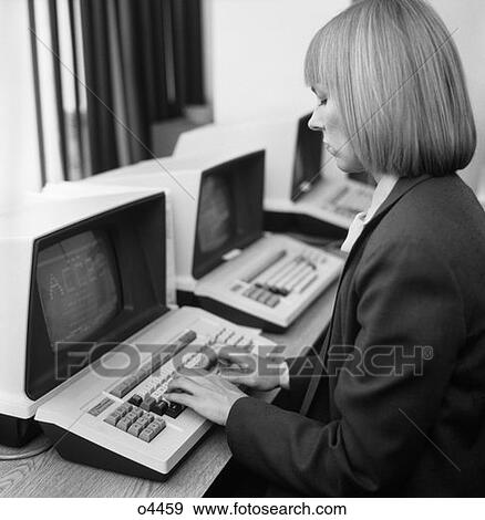 1980S Woman In Office At Keyboard From Behind View Large Photo Image Stock Photo - 1980S Woman In Office At Keyboard From Behind . Fotosearch