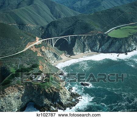 Aerial Of The Bixby Bridge Along Big Sur Coast California View Large Photo Image Stock Photo - Aerial Of The Bixby Bridge Along Big Sur Coast California. Fotosearch