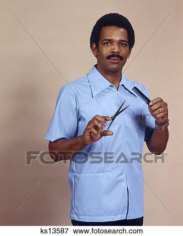 African American Man Portrait Barber Haircut Barbershop Scissors Comb Mustache 1970 1970S Retro View Large Photo Image Stock Photo - African American Man Portrait Barber Haircut Barbershop Scissors Comb Mustache 1970 1970S Retro. Fotosearch