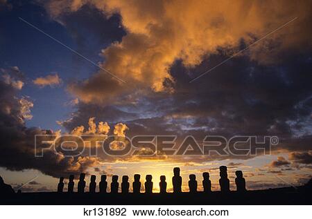 Ahu Tongariki Moai Sunrise Easter Island Chile View Large Photo Image Stock Image - Ahu Tongariki Moai Sunrise Easter Island Chile. Fotosearch