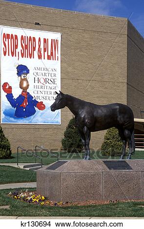 Picture - Amarillo Texas American Quarter Horse Heritage Center And Museum Statue Of Jockey Riding Horse . Fotosearch