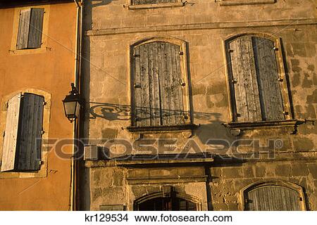 Picture - Arles Bouches Du Rhone France Detail Of Wooden Shutters On Building . Fotosearch