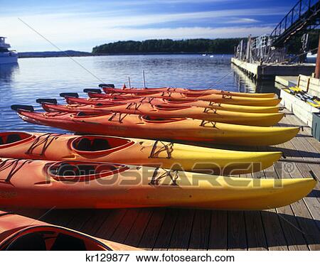 Bar Harbor Mount Desert Island Me Row Of Kayaks On Dock In Harbor Used For Guided Tours Around Island View Large Photo Image Stock Photo - Bar Harbor Mount Desert Island Me Row Of Kayaks On Dock In Harbor Used For Guided Tours Around Island . Fotosearch