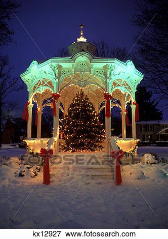 Bellville Oh Town Square Gazebo Christmas Tree Night View Large Photo Image Stock Photo - Bellville Oh Town Square Gazebo Christmas Tree Night . Fotosearch