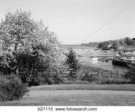 Stock Photography - Boats In Harbor Lake Retro. Fotosearch