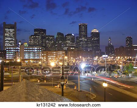 Stock Image - Boston, Massachusetts Skyline At Dusk. Fotosearch
