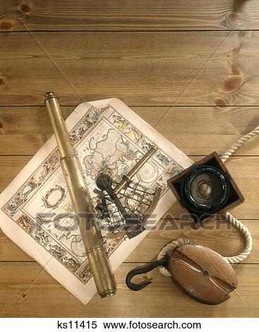 Brass Telescope Map Maritime Nautical View Large Photo Image Stock Photography - Brass Telescope Map Maritime Nautical. Fotosearch