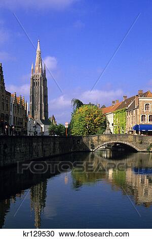 Bruges Belgium Canal View With Notre Dame Church View Large Photo Image Stock Image - Bruges Belgium Canal View With Notre Dame Church . Fotosearch