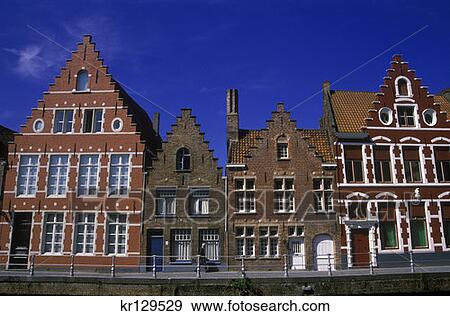 Stock Photo - Bruges Belgium Houses Along Verversdijk . Fotosearch