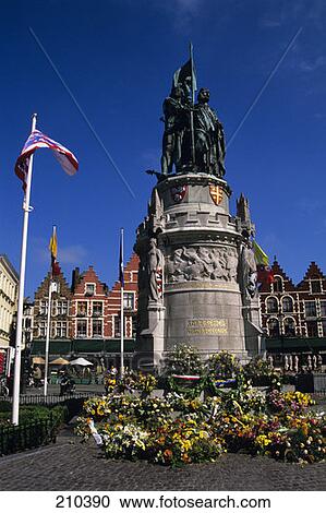 Bruges Belgium Memorial Statue In The Market  View Large Photo Image Stock Image - Bruges Belgium Memorial Statue In The Market . Fotosearch