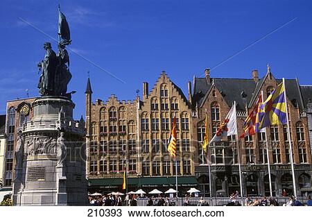 Stock Image - Bruges Belgium Memorial Statue In The Market . Fotosearch