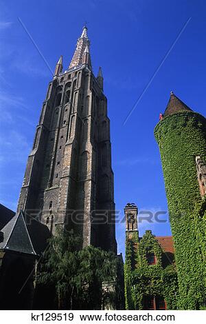 Bruges Belgium Notre Dame Church From Gruuthuse Museum View Large Photo Image Stock Photo - Bruges Belgium Notre Dame Church From Gruuthuse Museum . Fotosearch
