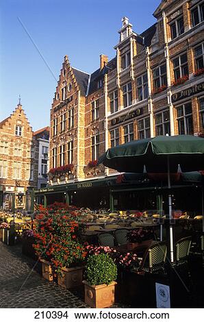 Picture - Bruges Belgium Shop And Cafes In The Market . Fotosearch