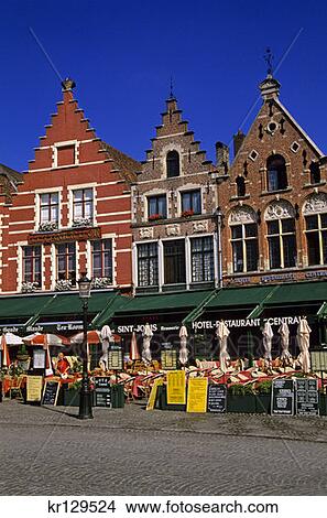 Bruges Belgium Shops And Cafes In The Market  View Large Photo Image Picture - Bruges Belgium Shops And Cafes In The Market . Fotosearch