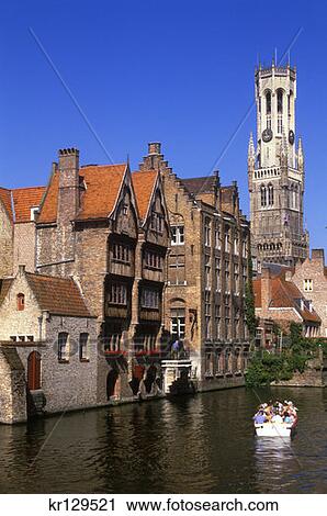 Bruges Belgium View Of Boat On Canal And The Belfry View Large Photo Image Stock Image - Bruges Belgium View Of Boat On Canal And The Belfry . Fotosearch