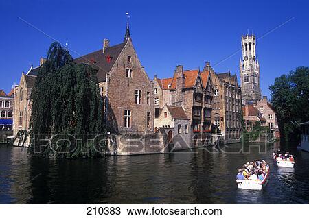 Bruges Belgium View Of Boats On Canal And The Belfry View Large Photo Image Stock Image - Bruges Belgium View Of Boats On Canal And The Belfry . Fotosearch