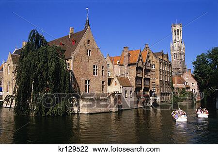 Bruges Belgium View Of Boats On Canal And The Belfry View Large Photo Image Stock Image - Bruges Belgium View Of Boats On Canal And The Belfry . Fotosearch