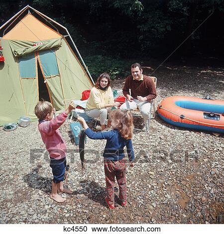 Camping Tent Raft Family Fishing 1971 1970S View Large Photo Image Stock Image - Camping Tent Raft Family Fishing 1971 1970S . Fotosearch