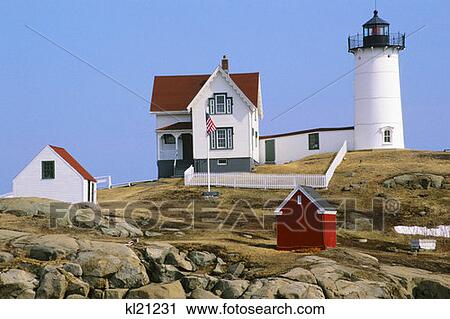 Stock Image - Cape Neddick Me Cape Neddick Light . Fotosearch