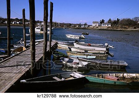 Stock Photo - Cape Porpoise Me View Of Harbor And Boats At Dock . Fotosearch