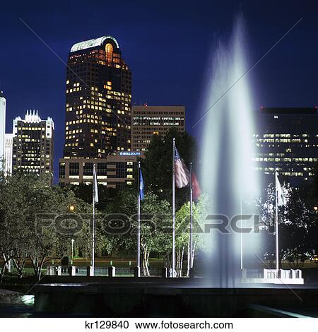 Charlotte Nc Fountain In Park And City Skyline At Night View Large Photo Image Stock Image - Charlotte Nc Fountain In Park And City Skyline At Night . Fotosearch