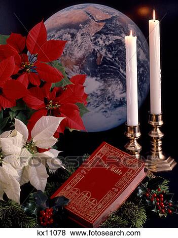 Christmas Pointsettia Bible Earth Candles Religious Religion View Large Photo Image Stock Photo - Christmas Pointsettia Bible Earth Candles Religious Religion. Fotosearch