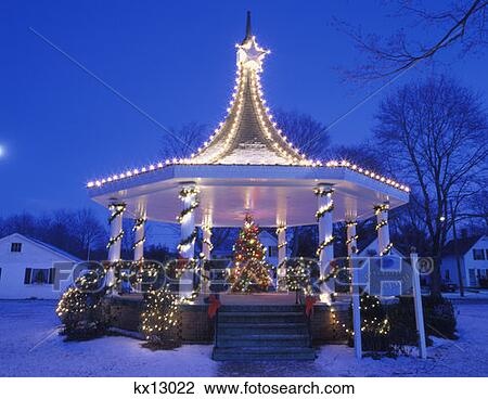 Christmas Tree In A Gazbo Decorated With Christmas Lights Oxford Ma View Large Photo Image Stock Image - Christmas Tree In A Gazbo Decorated With Christmas Lights Oxford Ma . Fotosearch