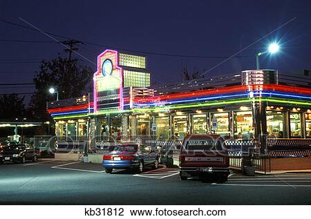 Classic Art Deco Style Diner With Neon Lights At Night Whitemarsh Md View Large Photo Image Stock Image - Classic Art Deco Style Diner With Neon Lights At Night Whitemarsh Md . Fotosearch