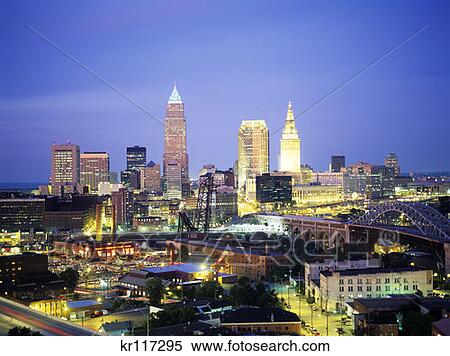 Cleveland Oh Skyline At Dusk View Large Photo Image Stock Photography - Cleveland Oh Skyline At Dusk . Fotosearch